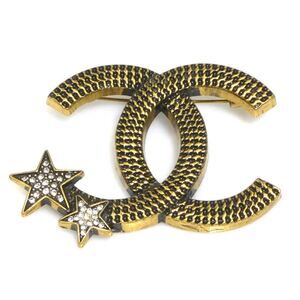 CHANEL Gold Logo Brooch